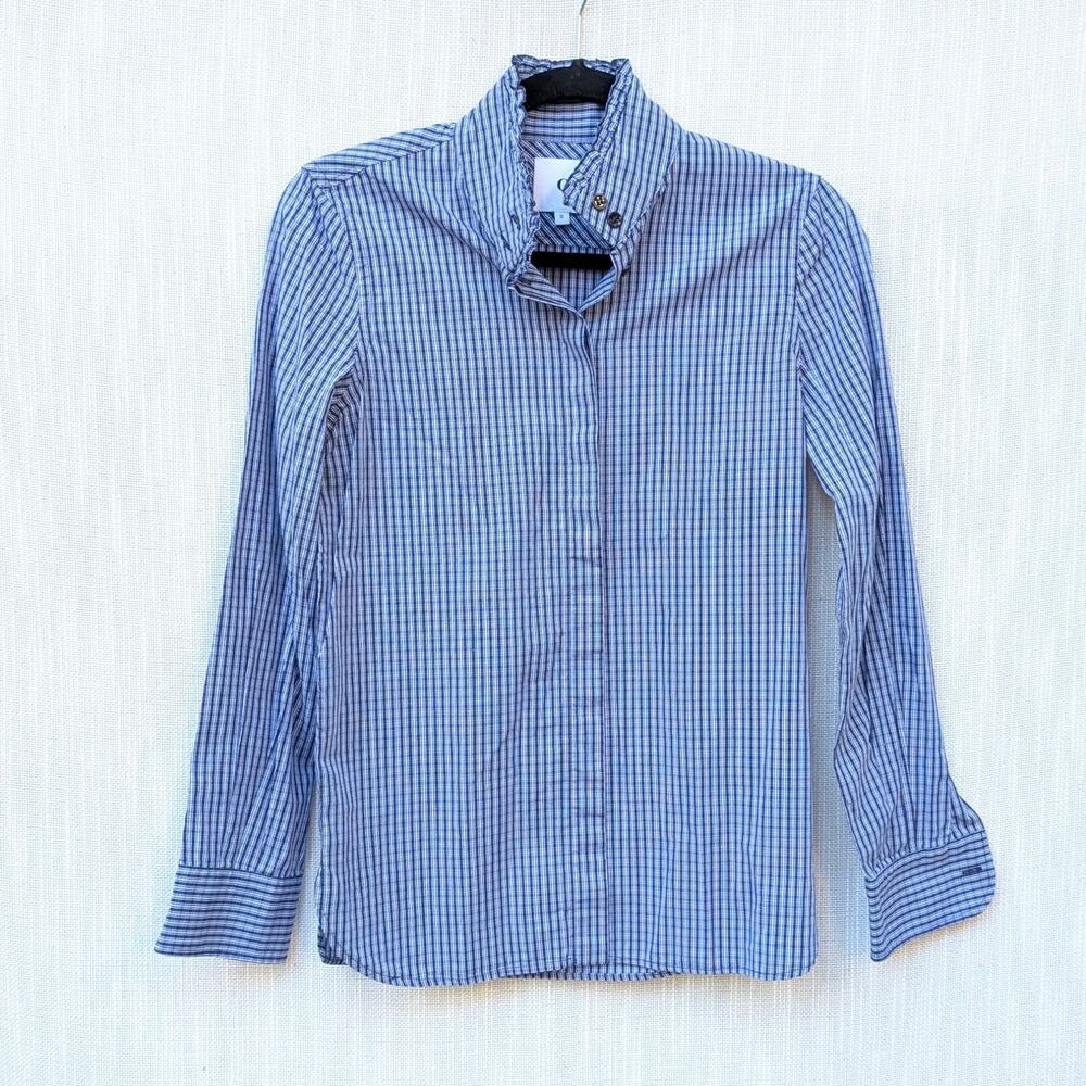 Goop G. Label Bessie Navy Cotton Check Button-Down Long Sleeve Shirt, size 0